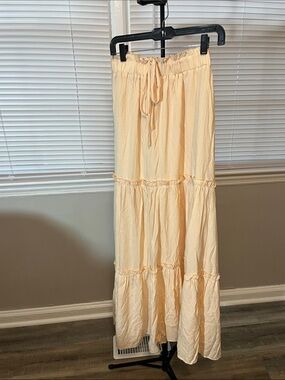 BTFBM Light Peach Tiered Maxi Skirt with Drawstring Waist